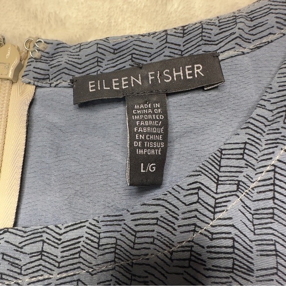 Eileen Fisher Sleeveless Patterned Midi Dress in Slate Blue Womens Large - Picture 11 of 12